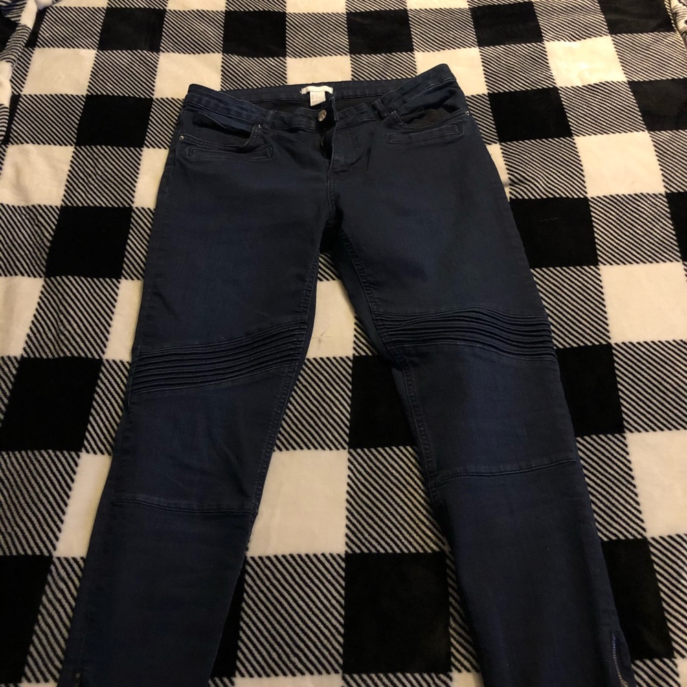 Moto style dark wash jeans